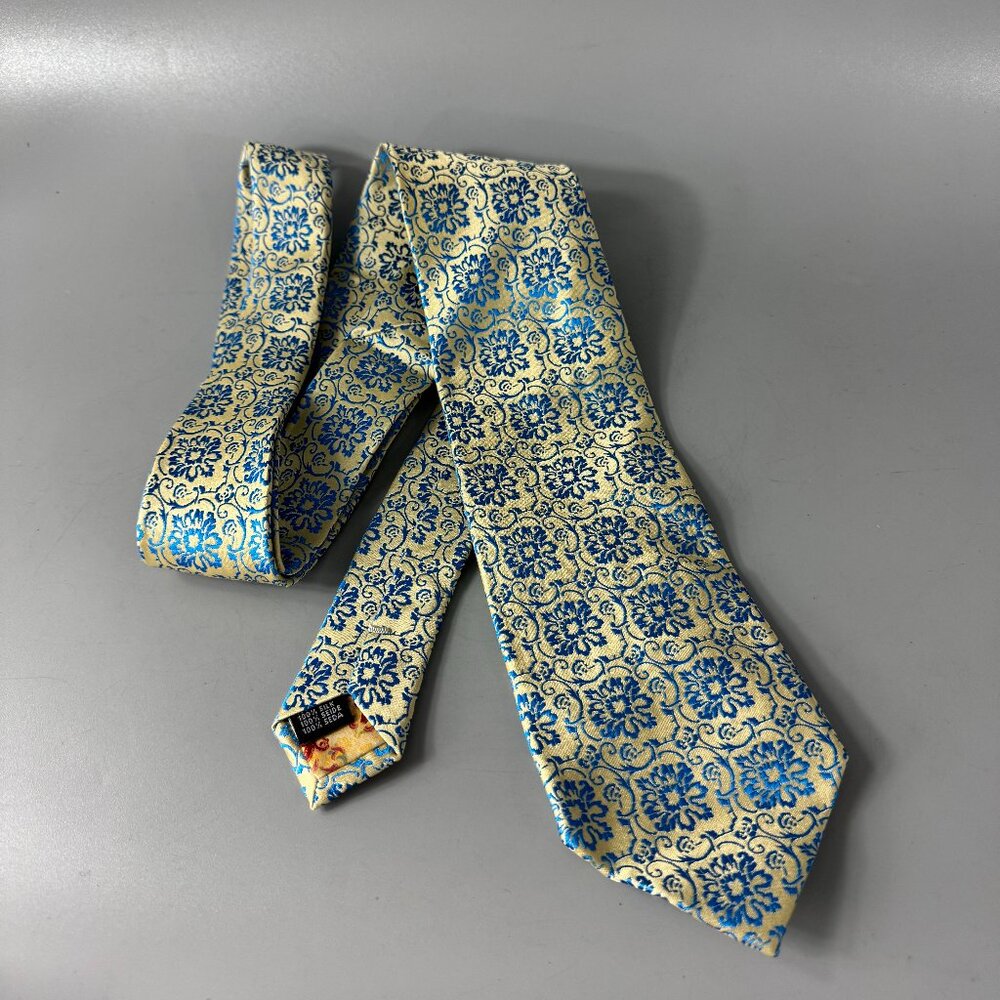 Ateseta 100% Blue/Gold Floral Necktie